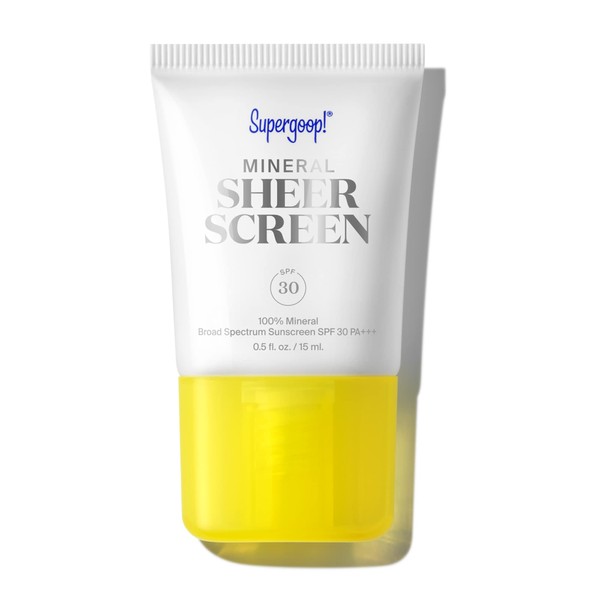 Supergoop! Mineral Sheerscreen SPF 30 PA+++, 0.5 fl oz - 100% Mineral, Broad Spectrum Face Sunscreen + Primer + Helps Filter Blue Light - Satin Finish - For All Skin Types