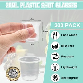YBCCBY 200Pcs Shot Glasses, 20ml Plastic Shot Glasses, Sample Tasting Cups - Reusable - Mini Shot Glasses,Strong Durable Hard Plastic for Parties, Birthdays, Weddings, Hen Parties (20ml)