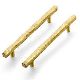 Ravinte 15 Pack 8-13/16" Square Cabinet Pulls Brushed Brass Stainless Steel Kitchen Cupboard Dresser Handles Cabinet Handles 8-13/16" Length, 6-3/10" Hole Center