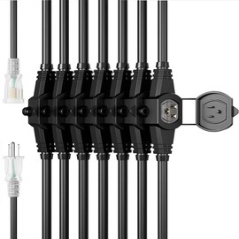 30FT 12 Gauge Multi-Outlet Outdoor Extension Cord, 8 Evenly Spaced Weatherproof Outlets, Great for Stage Backdrops, Landscape Garden Lighting, Christmas Decorations