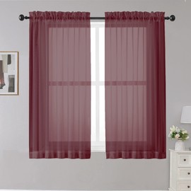 OWENIE - Cortinas transparentes de 45 pulgadas de largo, cortinas de filtrado de luz, cortinas para cocina, recámara, paneles cortos, bolsillo para barra, 2 paneles, cortinas para café, ventana pequeña, 42 pulgadas de ancho x 45 pulgadas de largo, color 