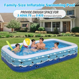 Inflatable Pool with Pump, 130"x72"x22" Large Blow Up Pool Inflatable Swimming Pool for Adults, Full-Sized Above Ground Swimming Pools for Backyard Garden Water Lawn Indoor Outdoor (Blue)