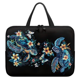 ZIATUBLES Hibiscus Flower Turtle Print Laptop Case for Women Men Study Work Laptop Sleeve with Handle Traveling Computer Bag Compatible with 10-17 inch Notebook Carrying Bag Briefcase, 17inch