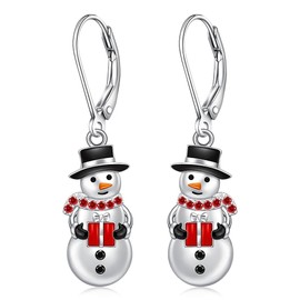 Christmas Snowman Earrings for Women Dangling Sterling Silver Snowman Earrings Dangle Drop Jewelry Winter Leverback Christmas Holiday Gifts