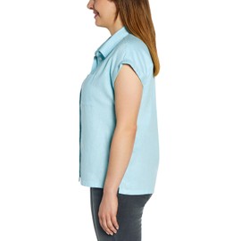 Orvis Tops for Women - Linen Blend Womens Short Sleeve Shirts - Button-Up with Collar - Dressy Casual (Blue, M), Medium