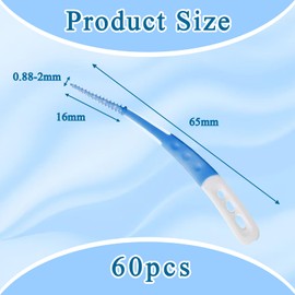 Pack of 60 Interdental Brushes, Gum Soft Picks, Interdental Brushes, Gum Soft Picks Pro, Portable, Curved Shape for Cleaning, Hard to Reach Spaces (Blue)