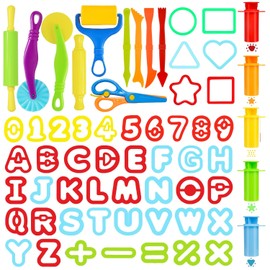 LCY WEDSHI Dough Tool Set, 62 Pcs Dough Tools Sets for Kids Ages 4-8, Dough Accessories Includes Alphabet Numbers Shapes, Cutters Roller, Rolling Pins, Safety Scissors, Plastic Knife