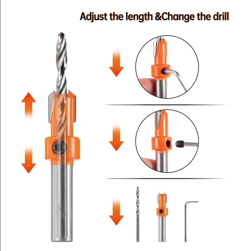 HPMAISON 17Pcs Countersink Drill Bit, Includes 5 Quick Change 8mm
