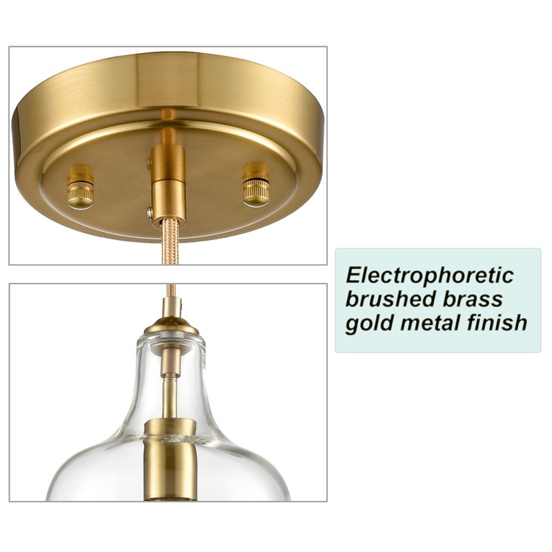 HYDELITE Modern Brushed Gold Pendant Light Fixtures Clear Glass Adjustable