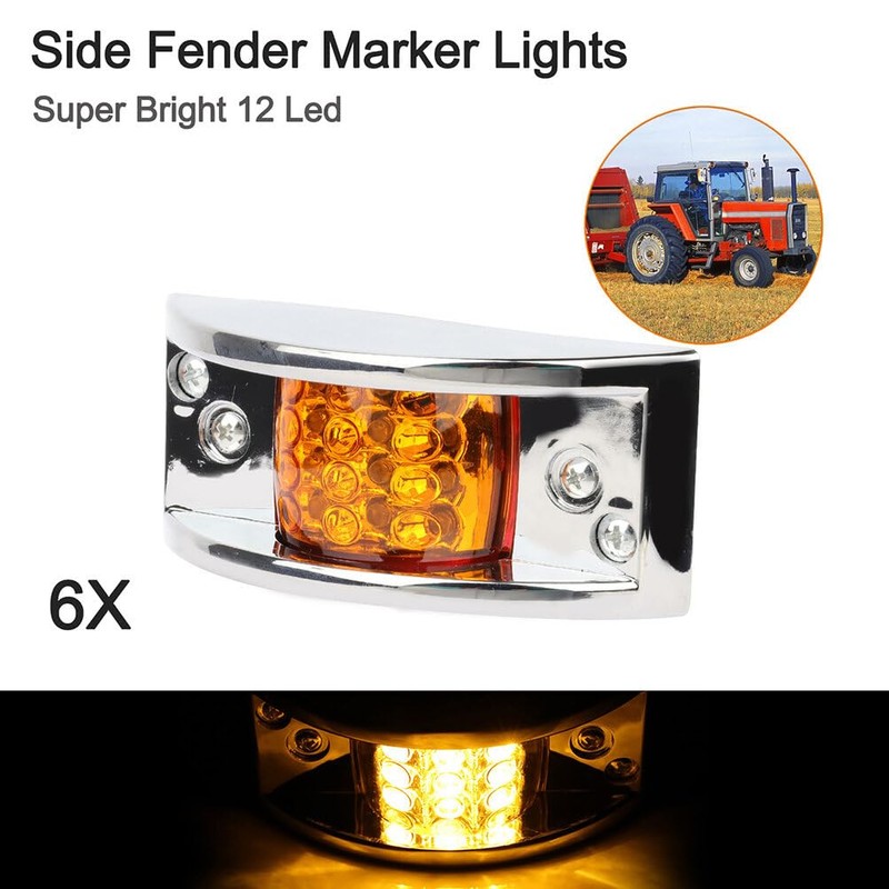 OCPTY 6pcs 12 Led Rectangular Armored-style Side Marker Light w/Chrome