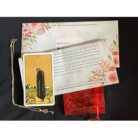 Madame Fate's General Tarot Reading Package: Detailed Written Reading, Tarot Card Keepsake, Blessed Lucky Charm Necklace