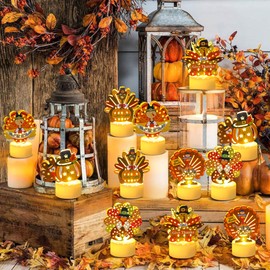 Sakayo 12 PCS Turkey Tea Lights Candles Battery Operated Thanksgiving LED Flameless Tealight Candles, Cute Thanksgiving Table Decorations Centerpieces for Home Kitchen Indoor Party Fall Decor