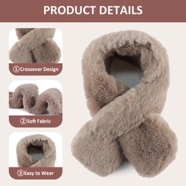 XIAOHAWANG Warm Winter Women Scarf Faux Fur Lady Neck Warmer Fleece Collar Scarf for Women (Khaki)