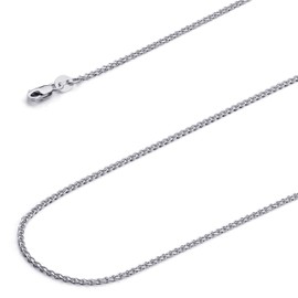 14k REAL White Gold Solid 1.2mm Flat Open Wheat Chain Necklace with Lobster Claw Clasp - 22"