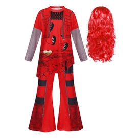Jurebecia Princess Rise Red Costume for Girls Kids Princess Dress Up with Wig Role Play Outfits 4-5 Years