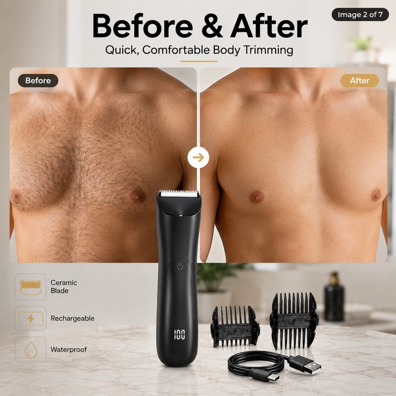 Waterproof Body Hair Trimmer for Full-Body Grooming – Ceramic Blade