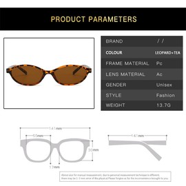 XFSRG Sonnenbrille Damen Retro Sunglasses Sonnenbrille Oval Cat Eye Sonnenbrillen UV Schutz Schmal Sunglasses(Leopard)