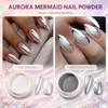 Aurora Chrome Nail Powder, 8pcs Iridescent Mirror Effect with Sponge