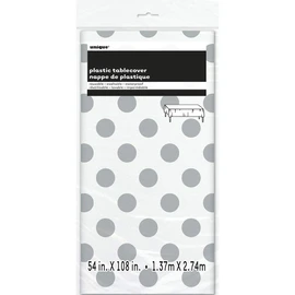 Unique Party 37283 - Plastic Silver Polka Dot Tablecloth, 9ft x 4.5ft
