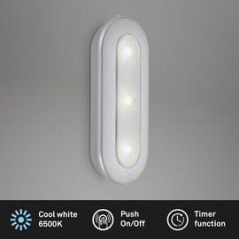 BRILONER - LED Cabinet Lighting, No Drilling and Power Connection, Includes 3 x AA, Timer, Continuous Light, Push Light, Under Cabinet Light, Cabinet Light, Kitchen Cupboard Lamp, 15.2 cm, Silver