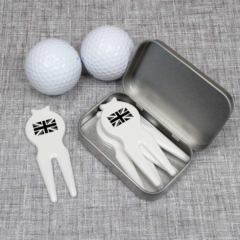 Azeeda 'Union Jack Minimalist' Golf Divot Tool/Repair Fork Gift Set