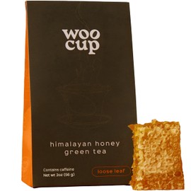 Woocup Himalayan Honey Green Tea (2 oz, 30 Servings) - Organic Himalayan Loose Leaf Green Tea with Natural Honeysuckle Sweetness, Green Tea Leaves for Cold Brew Tea and Hot Brew, Non GMO