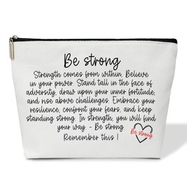 GaNiao Be Strong Make up Bags with Zipper Cosmetic Pouch with Zipper Depression Relief Items Toiletry Bag Motivational Positive Encouragement Gifts for Women Friends JK0439