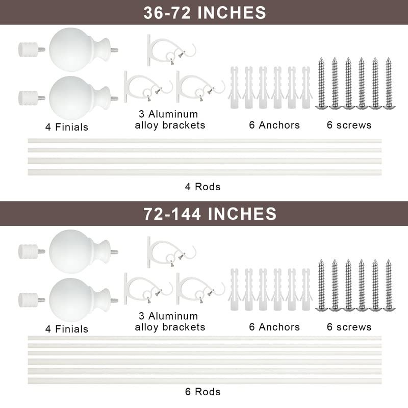 Double Curtain Rod 72-144", Double Drapery Rod with Round &