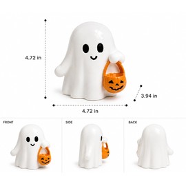 Cute Ghost Pumpkin Statue Halloween Decoration – Adorable Resin Figurine for Home, Desk & Shelf Decor