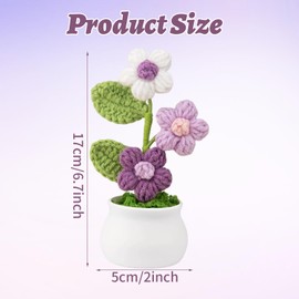 Huipalon Crochet Flowers Potted Puff Crochet Flower Bouquet Knitted Flowers Gradient Pirple Knitted Flowers for Home Office Decor Handmade Artificial Flowers for Women Men Friends (Purple)