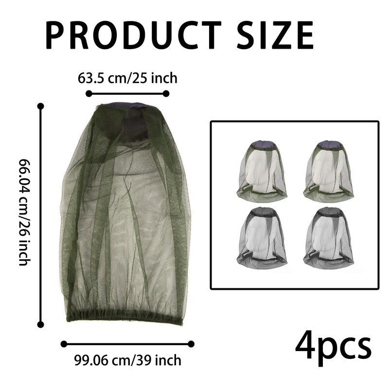 Zodaqian 4 Pack Mosquito Net Head Cover, Lightweight Fly Nets