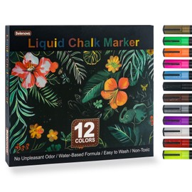 Liquid Chalk Markers, Set of 12 Chalkboard Markers, Water-Based Chalk Markers for Blackboard Erasable, Chalk Pens for Chalkboard, Whiteboard, Windows, Mirrors, Glass, Restaurant Menu, Sighs. (Neon)