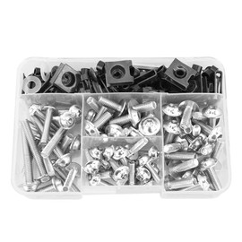 Motorcycle Screws Set, Akozon 177 Pieces Aluminium Screws Fairing Screw Set Universal M5 M6 Decorative Cover for Sports Bikes (Silver)