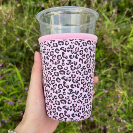 Ice Coffee Cup Sleeve Custom Cup Holder for Coffee Sleeve to Go Reuseable Custom Neoprene Coffee Cup Sleeve Holder for Drinkscolor: Pink leopard (22-24oz Medium)