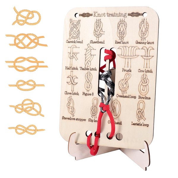 Gosknor Knot Tying Practice Board, 16 Essential Knots Trainer with