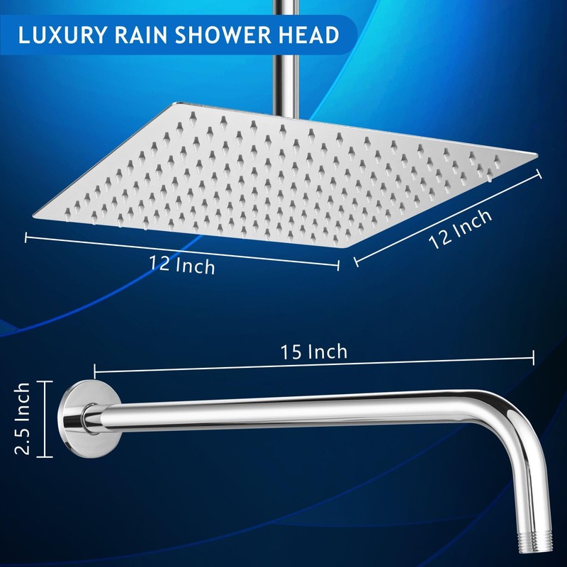 Voolan All Metal Shower Head with Extension Arm, Stainless Steel