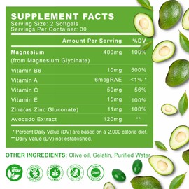 ZIPINKJ Magnesium Glycinate 400mg, High Absorption Magnesium Supplements Softgels with Vitamin E, B6, Zinc for Sleep, Calm, Muscle Relaxation & Bone Health, Gluten-Free, Non-GMO, 60 softgels