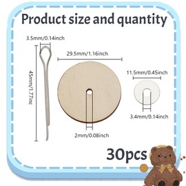 HOBBIESAY 30 Set 29.5mm Doll Joint Connectors Cotter Pin Joints and Fibreboard Disks Wooden Doll Joints Accessories Rotatable Pin Joint for Plush Animal Teddy Bear Doll DIY Making