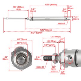 Heschen Pneumatic Slim Air Cylinder, MAL 25-200, PT1/8" Port, 25mm Bore, 200mm Stroke, Dual Action