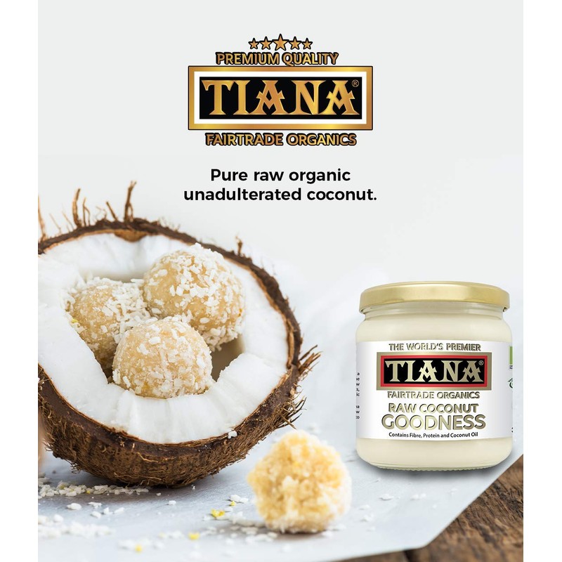 TIANA Fairtrade Organic Raw Coconut Goodness, Pure Unsweetened Coconut Flesh
