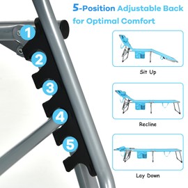 GYMAX Tanning Chair, Folding Beach Lounger with Face Arm Hole, Adjustable Backrest, Side Pocket & Carry Handle, Outside Sunbathing Lounge Chair for Patio, Poolside, Lawn (2, Turquoise)