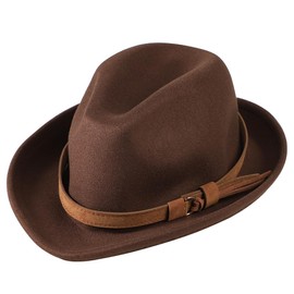 Men Wool Fedora Trilby Hat Panama Hat Elegant Short Brim Jazz Cap Vintage Style Roll-up Gentleman Jazz Hat Classic Leather Band Bowler Hat Homburg Party Gangster Hat Talent Show for Men Women Brown