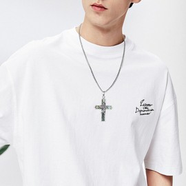 YAFEINI S925 Sterling Silver St Christopher Cross Necklace for Men Women Patron Saint Medals Necklace Protection Amulet Pendant Catholic Medallions Jewelry Gift (St Christopher-1)