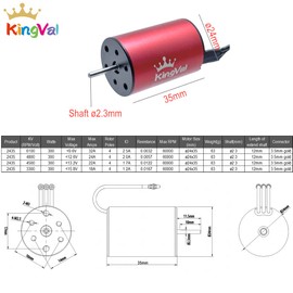 KingVal Replacement 2435 4500KV Waterproof Brushless Motor Shaft 2.3mm Compatible with 1/16 1/18 RC Car