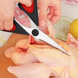 Vutyvve Kitchen Scissors, 2 Removable Kitchen Scissors, Stainless Steel Blades, Soft Handle, Dishwasher Safe, Red Black / Pink Grey