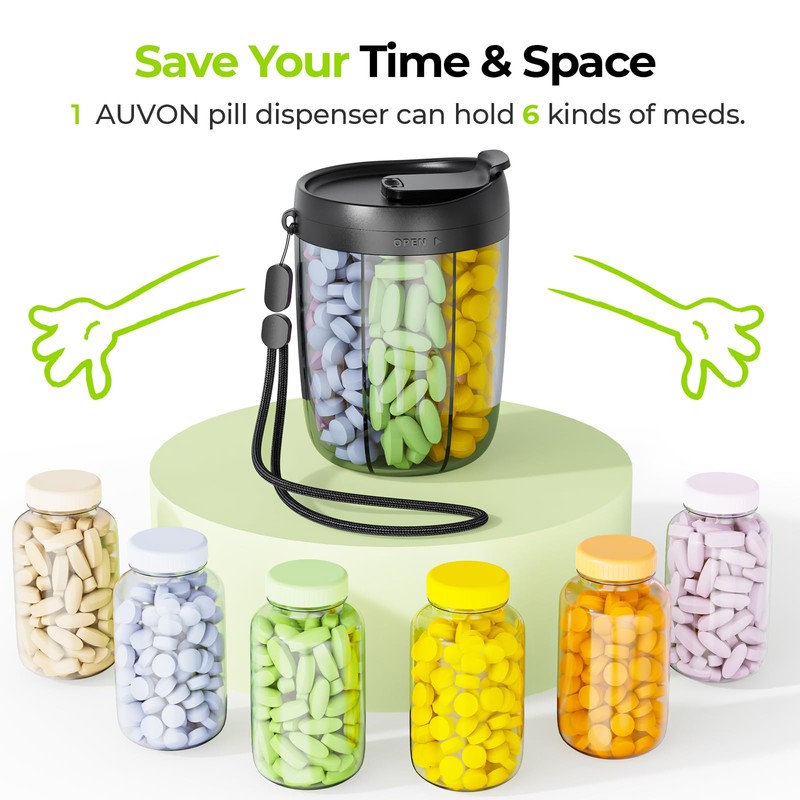 AUVON Pill Dispenser Holds 1 Monthly Vitamins, Supplement Pill Box
