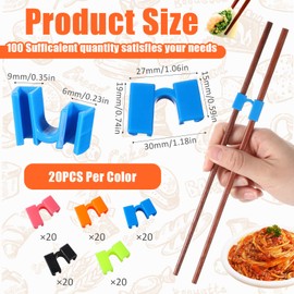 100 Pcs Reusable Chopsticks Helper Multicolor Plastic Practice Chopstick Trainer Hinges Connector Chinese Chop Stick Helper for Adult Learner Beginner ﻿
