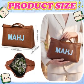 Tallew Leather Mahjong Tile Bag with Zipper Handle Lining Mahjong Storage Pouch for Tiles Playing Cards Dice Board Game Accessories Ideal Gift for Lover Playing Game Night Party Travel (Brown)
