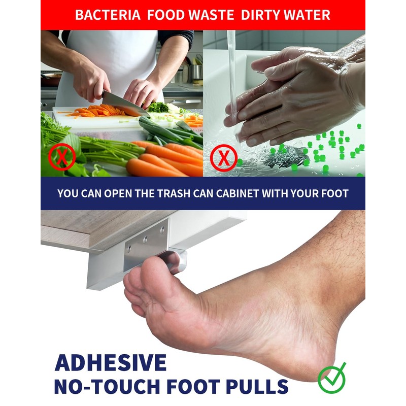 BaiNong Adhesive Touchless Foot Pulls for Cabinet Trash Can Silvery