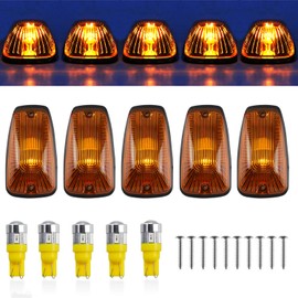 Cab Maker Roof Running Light Cover Base + 5X Amber T10 194 168 5050 LED Light Bulbs for Chevy/GMC C1500 C2500 C3500 K1500 K2500 K3500 1988-2000 Pickup Trucks 264159BK